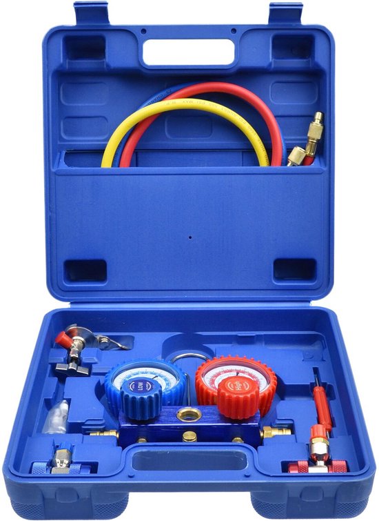 Airco diagnose set R410A, R12, R22, R134a met manometer voor het vullen