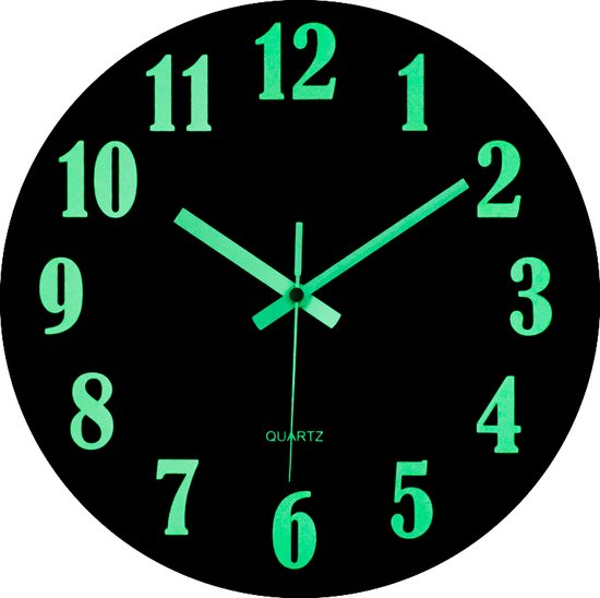 LW Collection horloge murale phosphorescente 30cm - horloge de cuisine marron - horloge murale visible dans l'obscurité - horloge lumineuse - horloge silencieuse