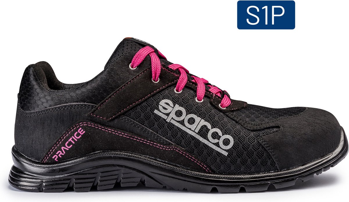 Sparco PRACTICE JODY – Lichtgewicht veiligheidsschoen S1PL met ademend 3D-mesh en sportieve look - 42 - Maat - zwart-roze