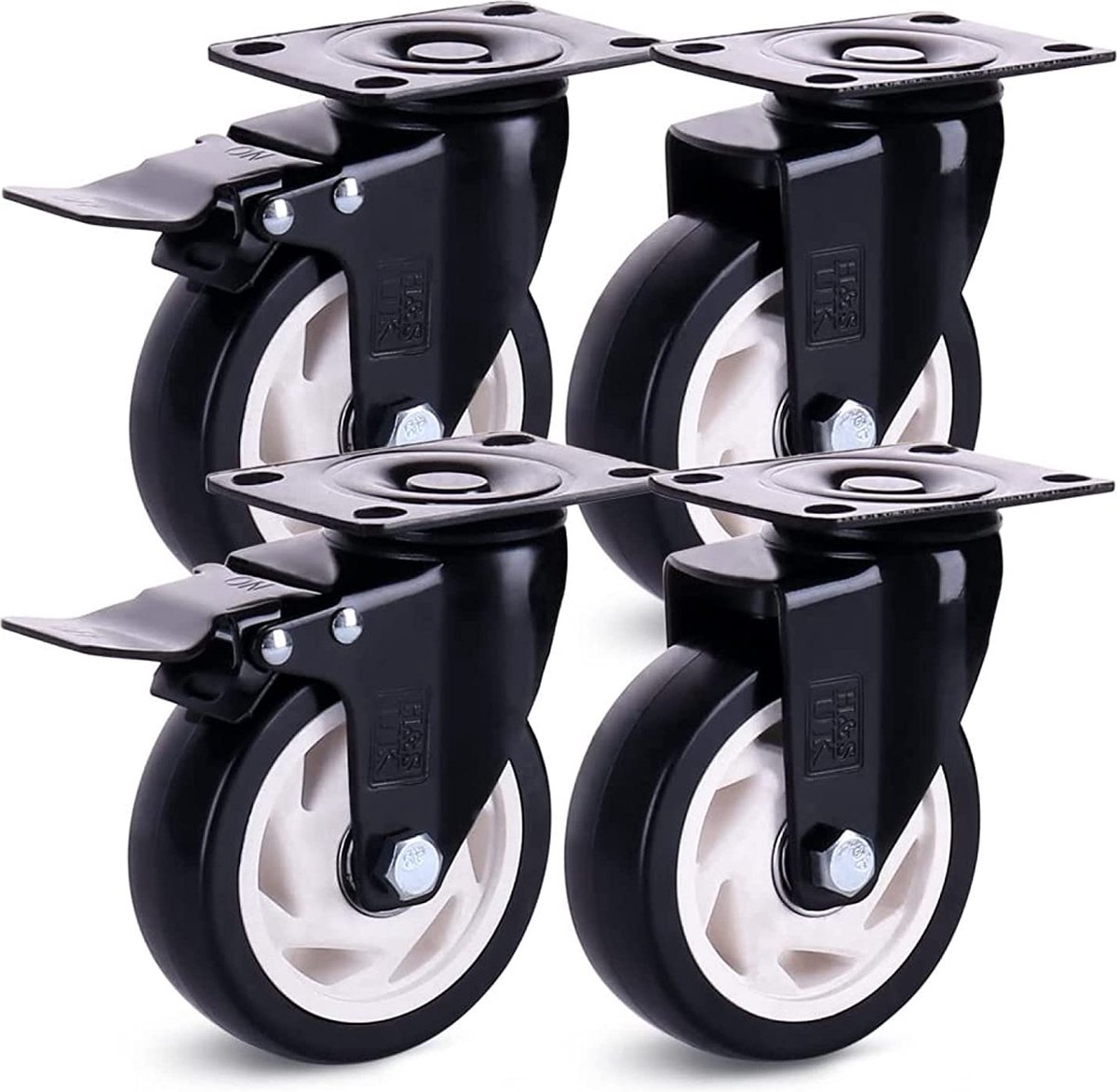 Zwaarlast Zwenkwielen / Trolley Wielen voor Meubels - Rubberen Zware Wielen - Heavy Duty Castors /Transportwielen - 200 kg