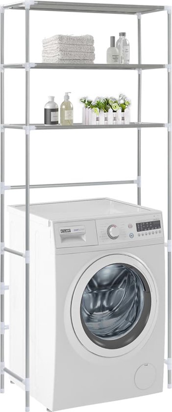 vidaXL Opbergrek voor boven wasmachine 3-laags 69x28x169 cm zilver