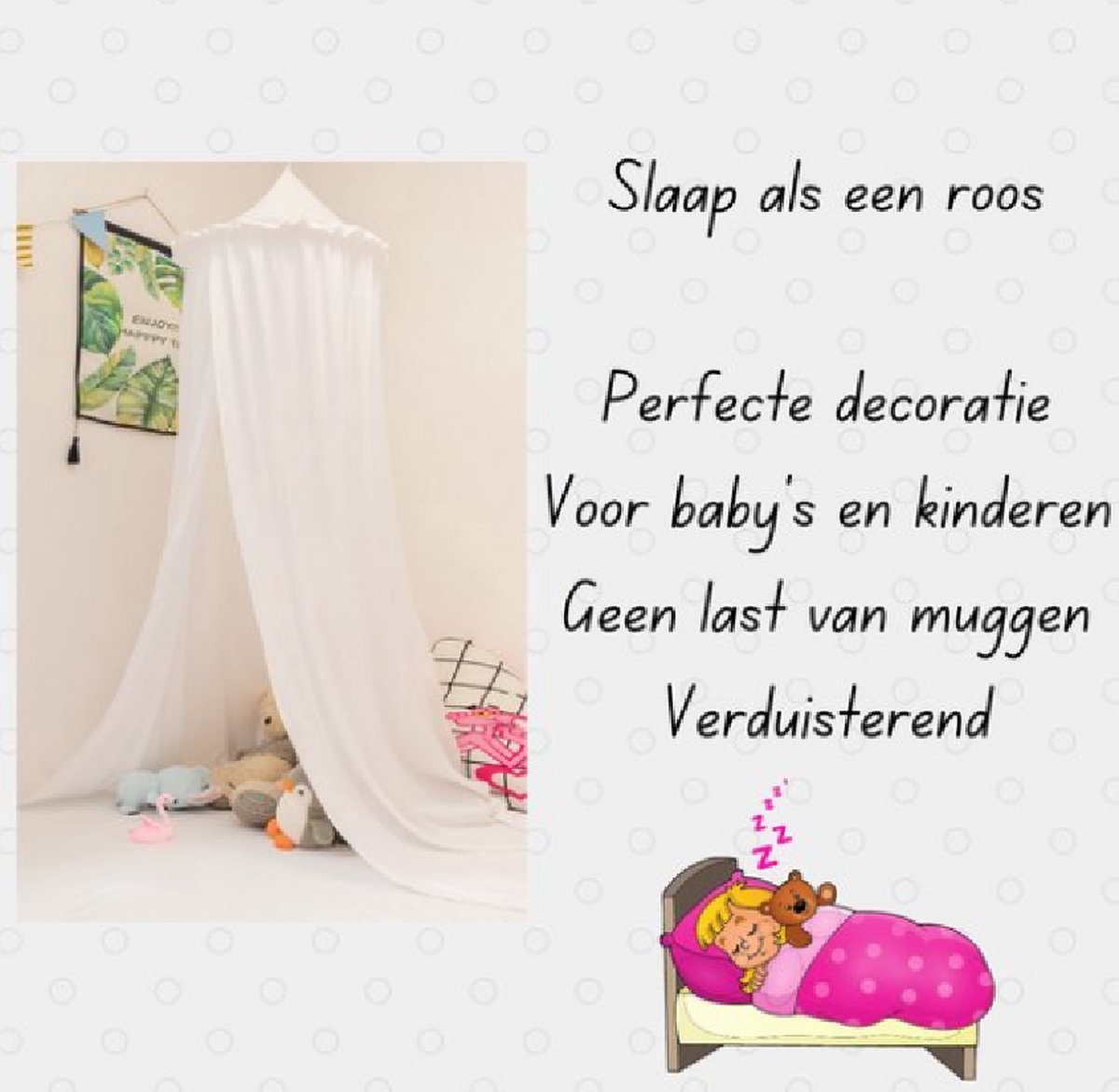 Klamboe roze met Pompons - Bi&Li Creaties