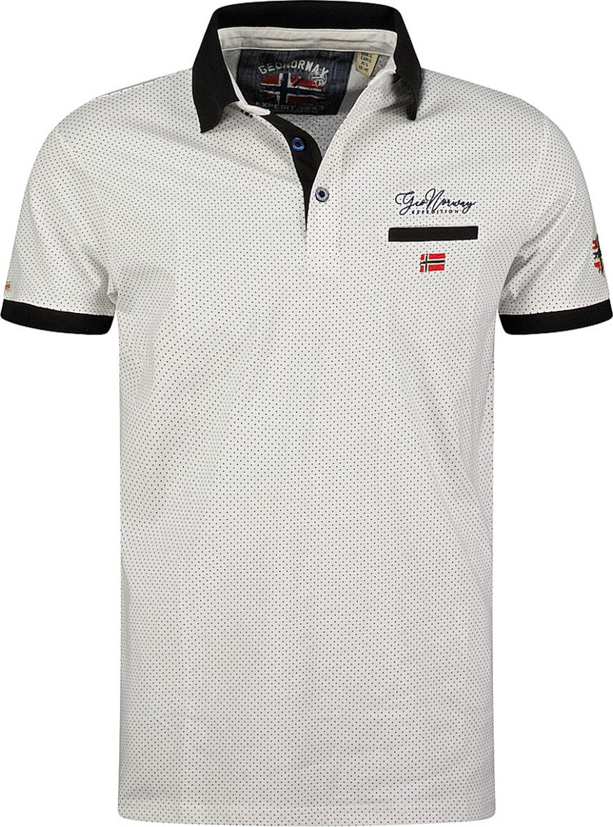 Geographical Norway Denim Polo Met Stip Motief Kingdom Wit - 3XL