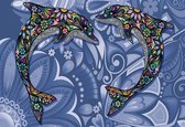 Fotobehang Dolphins Flowers Abstract Colours | XXXL - 416cm x 254cm | 130g/m2 Vlies