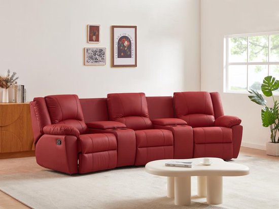Canapé relax 3 places en cuir AROMA - rouge L 308 cm x H 97 cm x P 99 cm