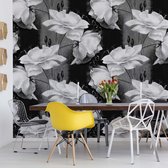 Fotobehang - Vlies Behang - Bloemenpatroon in zwart-wit - 208 x 146 cm