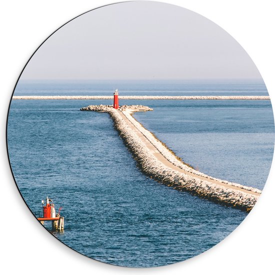 WallClassics - Dibond Muurcirkel - Stenen Pad in de Zee - 50x50 cm Foto op Aluminium Muurcirkel (met ophangsysteem)