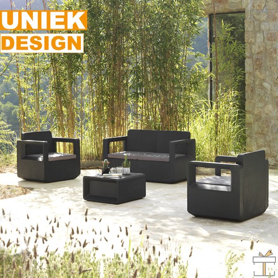 Ensemble de jardin de Luxe Happyment - 4 personnes - Table de salon - Coussins lavables - Ensembles de jardin - Table de jardin avec chaises - Salon de jardin