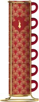 Bialetti Deco Glamour Espresso Kopjes in rek - Rood - 6 stuks - 90ml