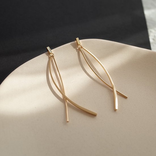 Gading® Dames oorbellen-goudkleurig lange oorbellen met 2 bogen-67mm-zilver 925 - Gading