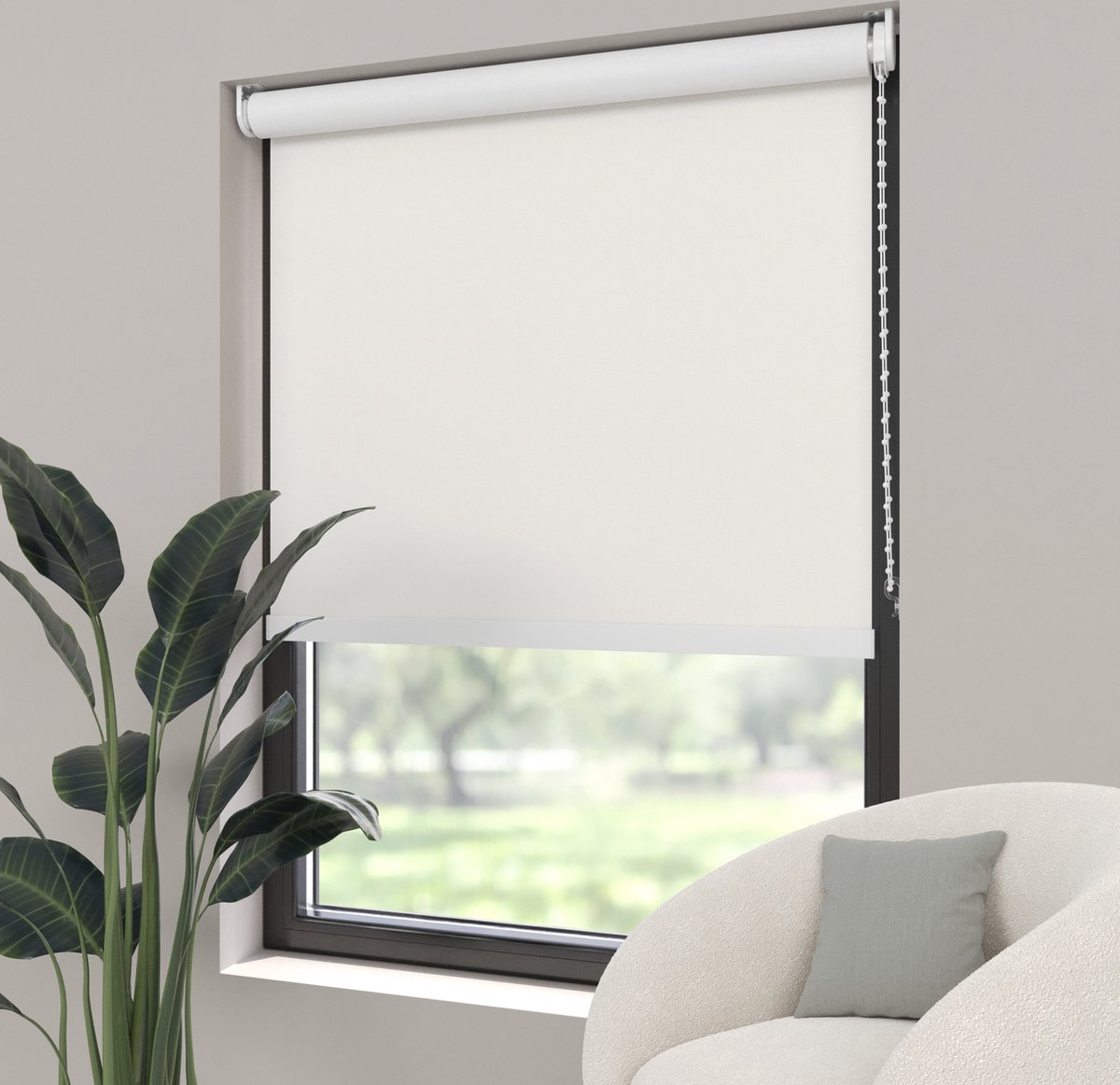 Dutchblinds Rolgordijn - verduisterend - Off White - 100x190cm - Raamdecoratie op maat
