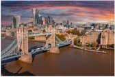 Poster Glanzend – Uitzicht op Tower Bridge bij Ondergaande Zon, Londen - 60x40 cm Foto op Posterpapier met Glanzende Afwerking