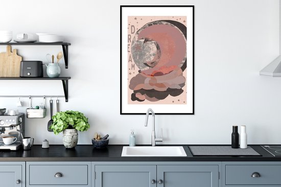 Fotolijst incl. Poster - Tekst - Dream - Pastel - Maan - Design - 60x90 cm - Posterlijst