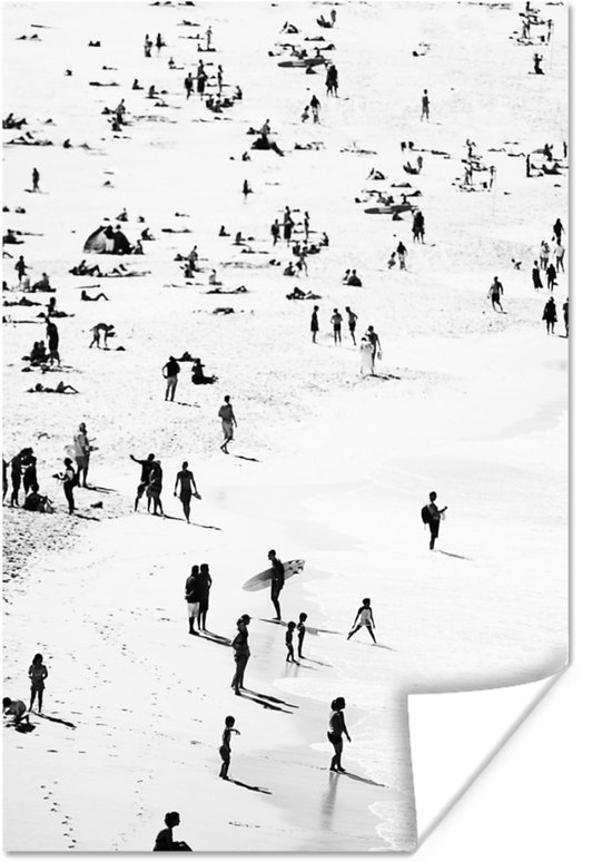 Poster Plage - Mer - Personnes - Zwart et blanc - 20x30 cm