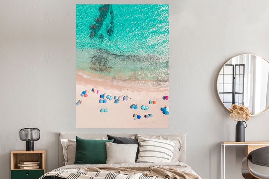 Poster Mer - Plage - Eté - Parasols - Blauw - 120x160 cm XXL