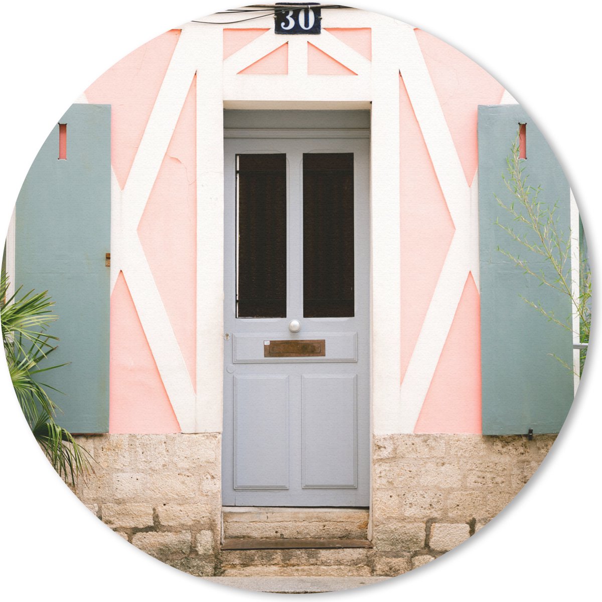 Muismat rond 50x50 cm - Mousepad Roze - Deur - Architectuur - Huis - Ronde muismatten