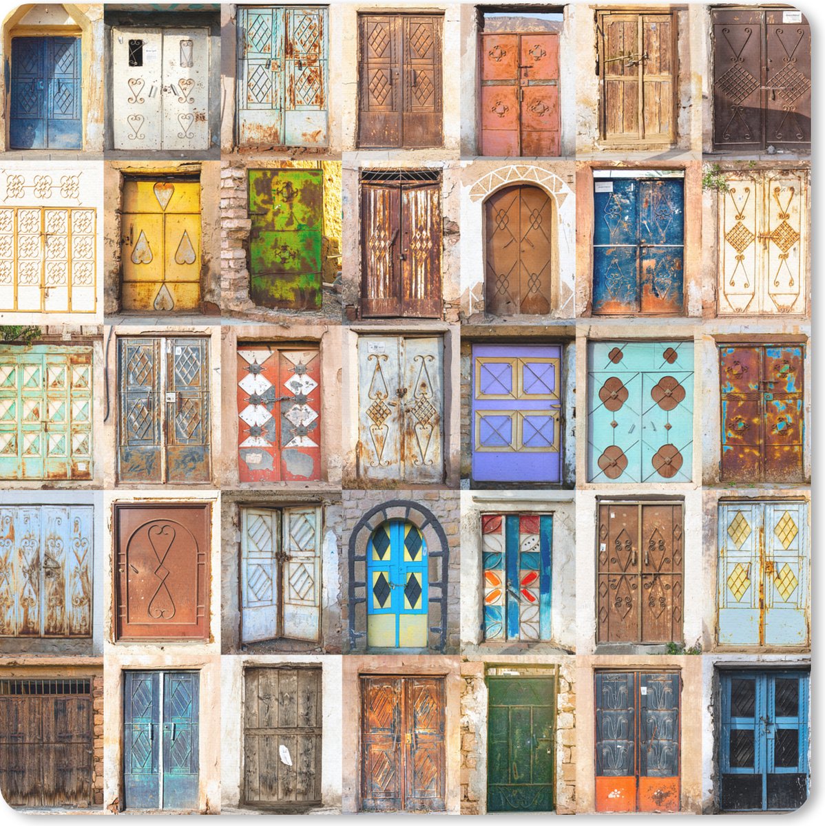 Muismat 20x20 cm - Mousepad Deuren - Architectuur - Vintage - Collage - Muismatten