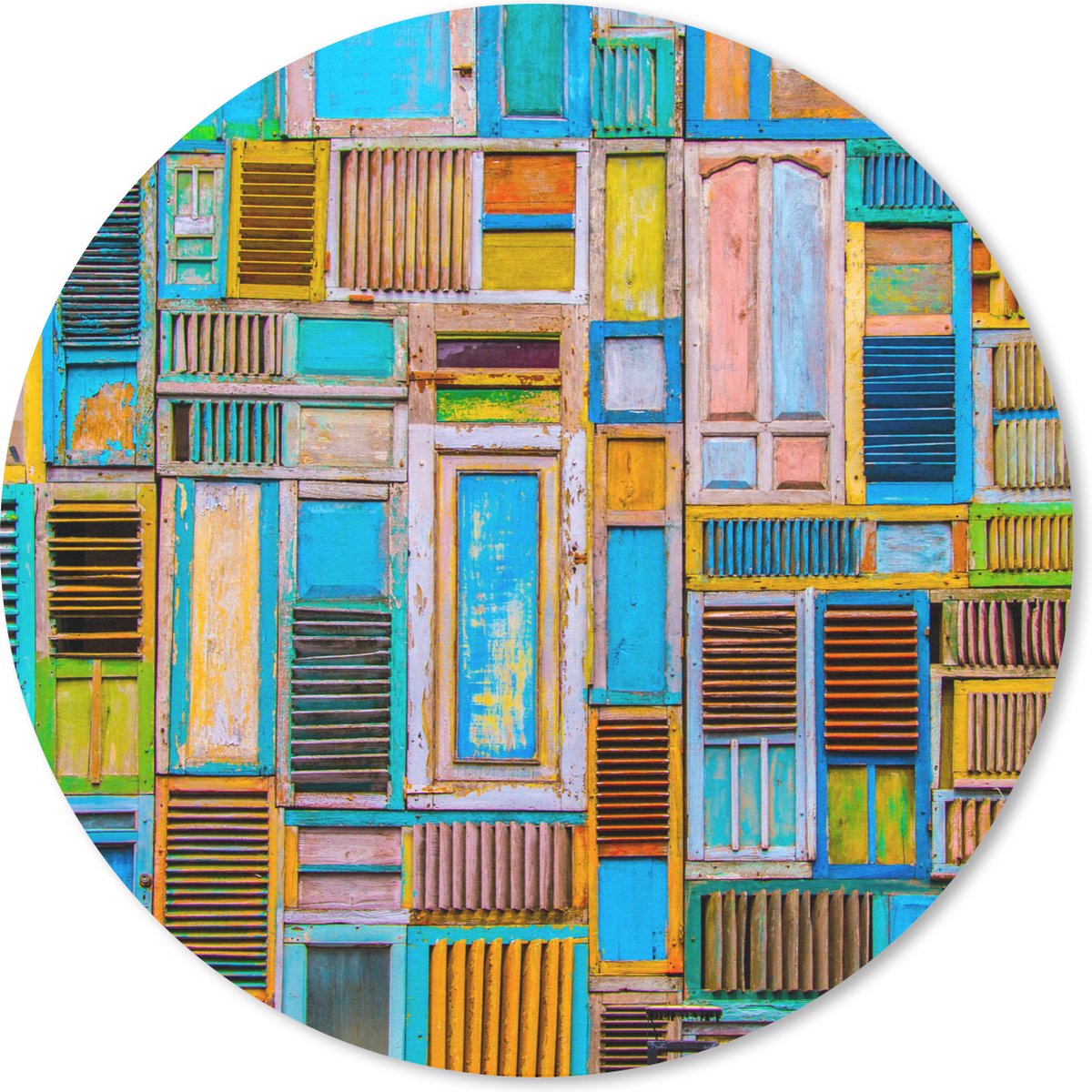 Muismat rond 30x30 cm - Mousepad Deuren - Blauw - Abstract - Architectuur - Neon - Ronde muismatten