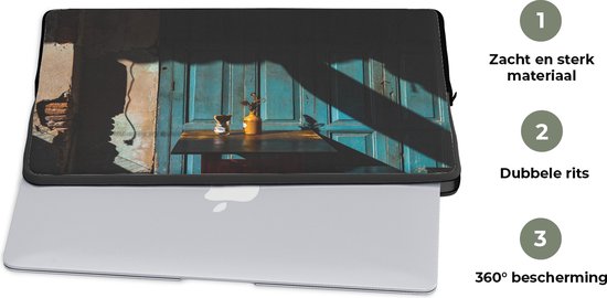 Housse pour ordinateur portable 15,6 pouces - Porte - Blauw - Architecture - Vase - Housse pour ordinateur portable - Dimensions intérieures 39,5x29,5 cm