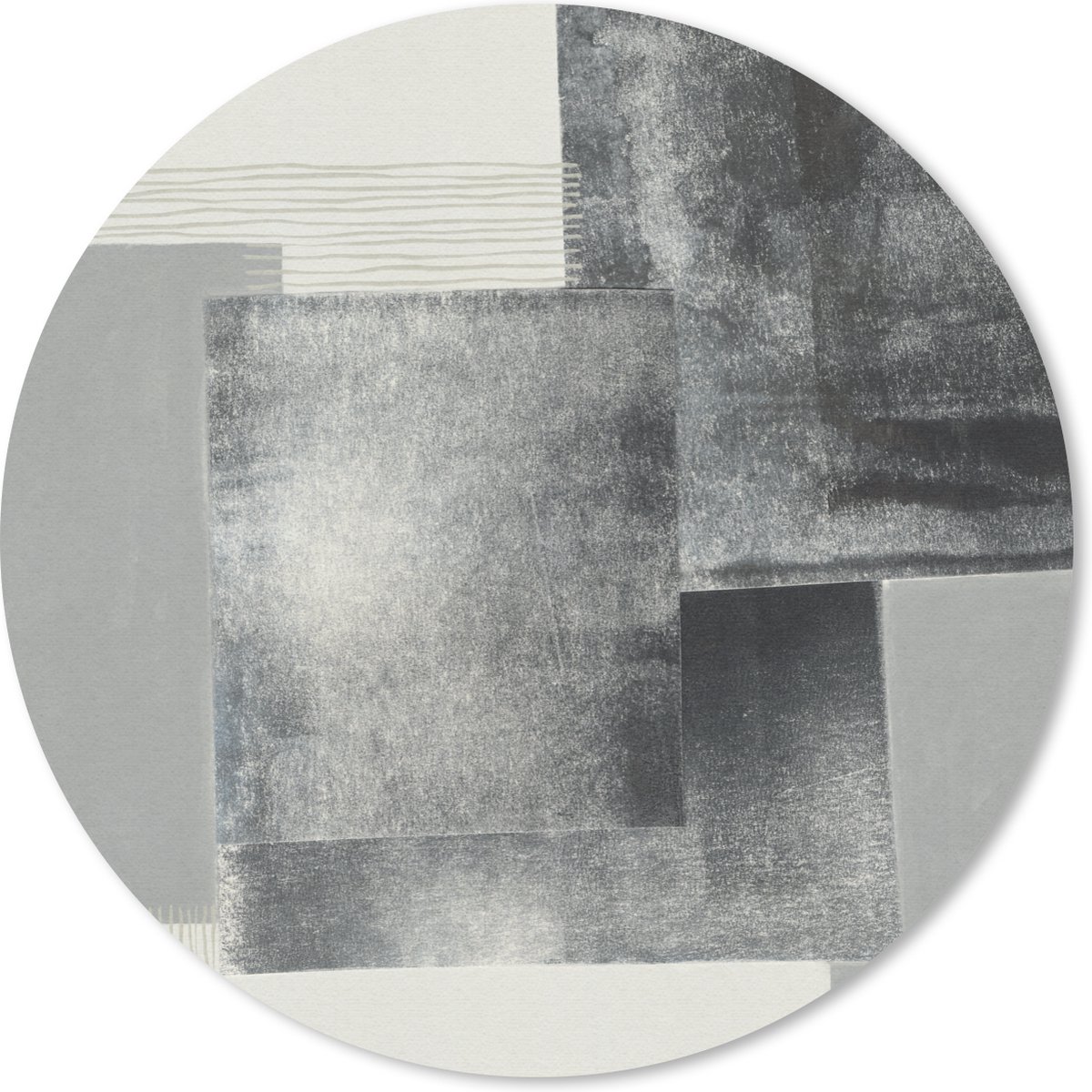 Muismat rond 30x30 cm - Mousepad Abstract - Grijs - Zwart - Kubus - Ronde muismatten