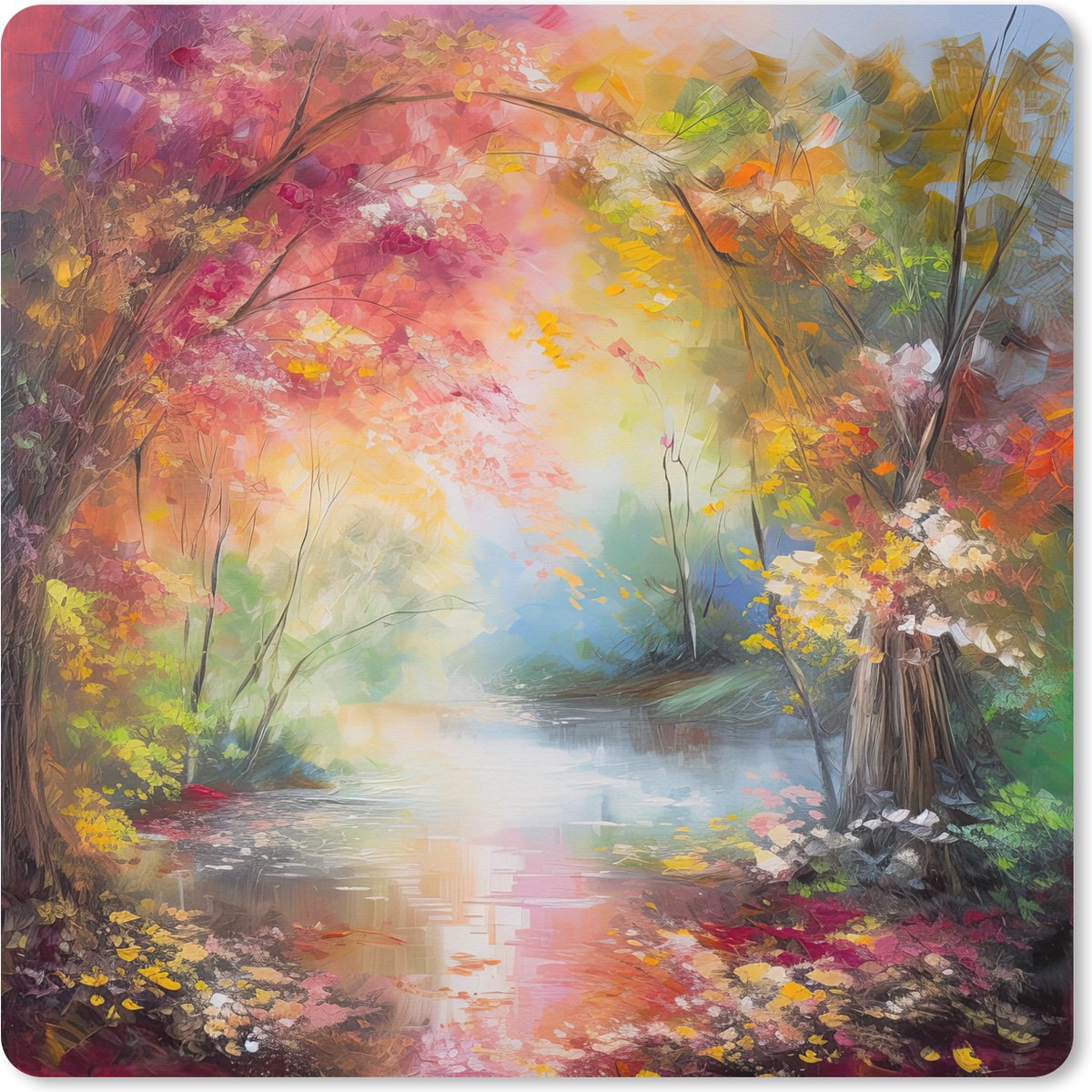 Muismat XXL 60x60 cm - Bureau onderlegger - Bureau mat Landschap - Olieverf - Kleurrijk - Natuur - Bureaumat - Gaming mousepad xl - Bureaulegger groot - Computer deskmat
