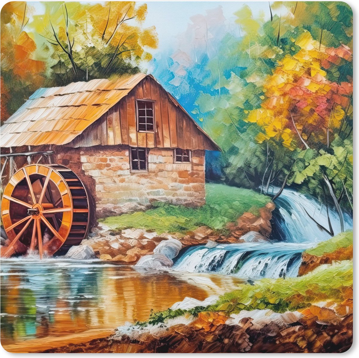 Muismat XXL 40x40 cm - Bureau onderlegger - Bureau mat Landschap - Schilderij - Huis - Kunst - Herfst - Bureaumat - Gaming mousepad xl - Bureaulegger groot - Computer deskmat