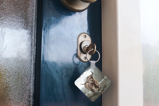 Porte-clés - Cadeaux à distribuer - Scottish Highlander - Forêt - Brouillard - Vache - Animaux - Nature - Plastique