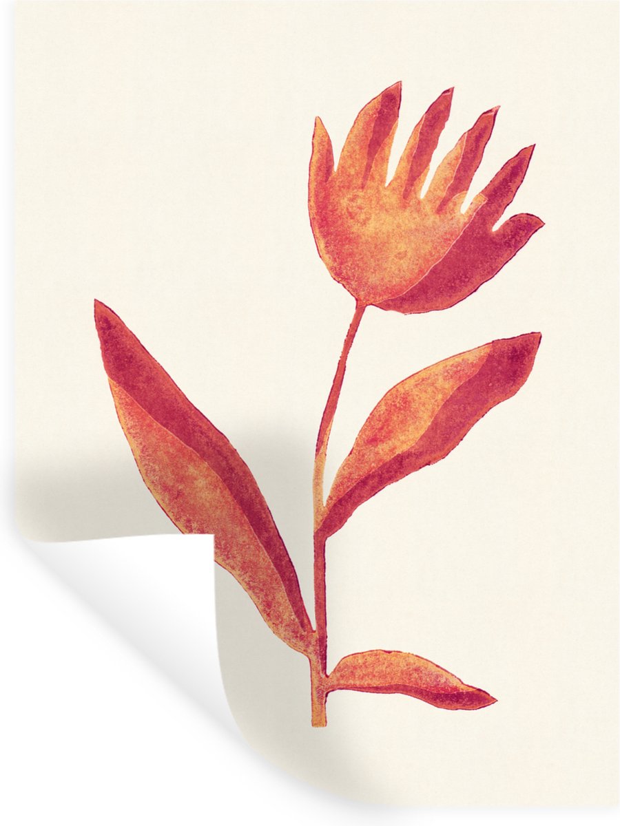 Muurstickers - Sticker Folie - Bloemen - Plant - Rood - Pastel - 90x120 cm - Plakfolie - M