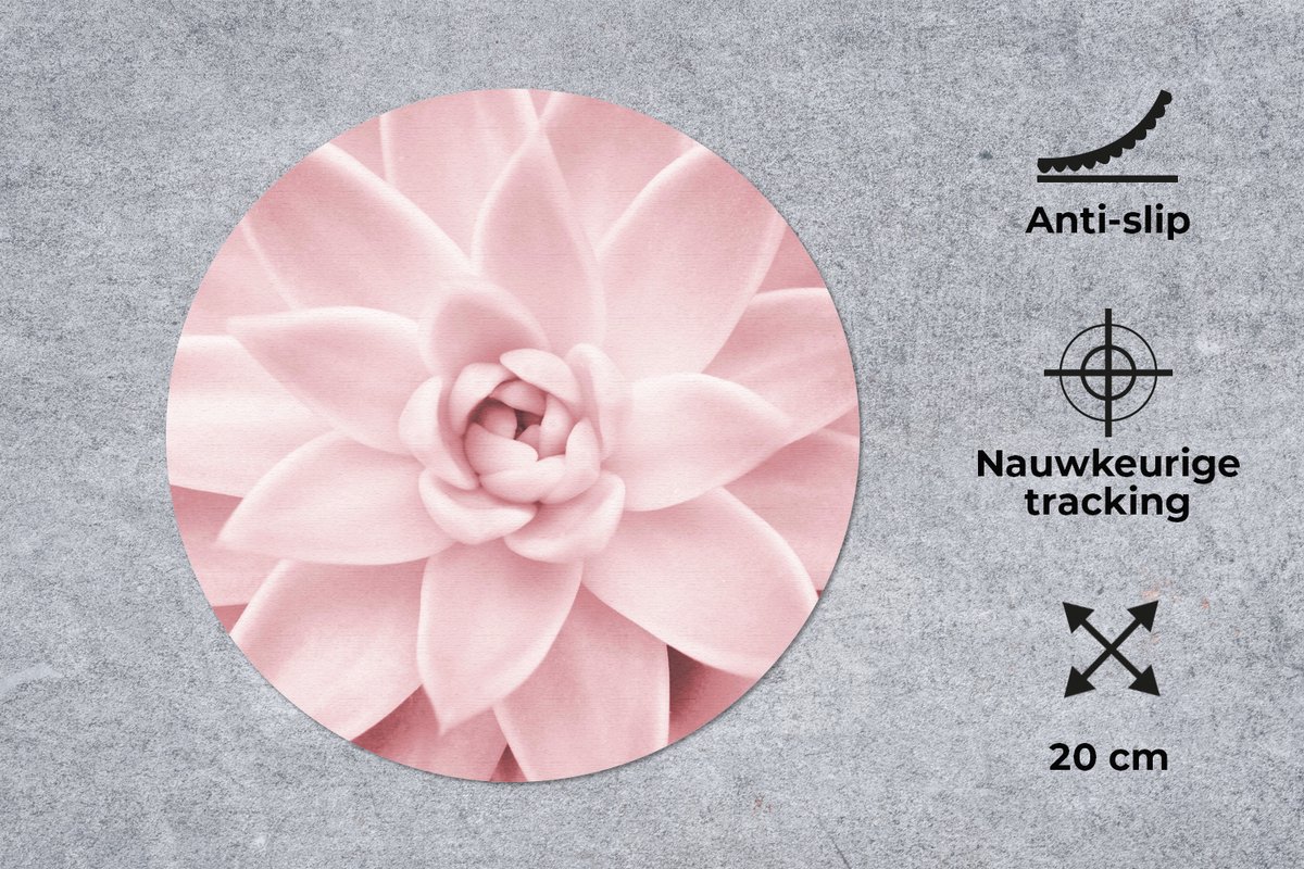 Muismat rond 20x20 cm - Mousepad Bloem - Roze - Natuur - Plant - Ronde muismatten