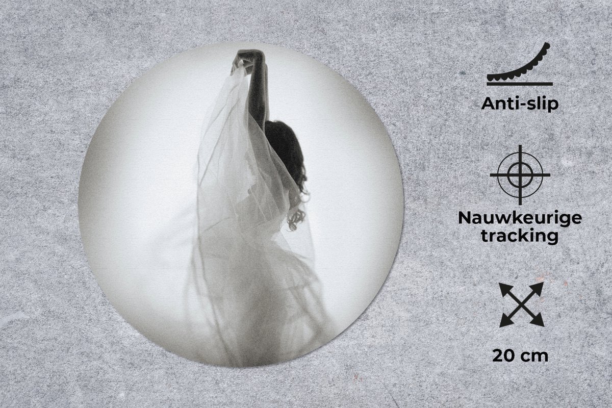 Muismat rond 20x20 cm - Mousepad Vrouwen - Jurk - Dansen - Zwart wit - Ronde muismatten