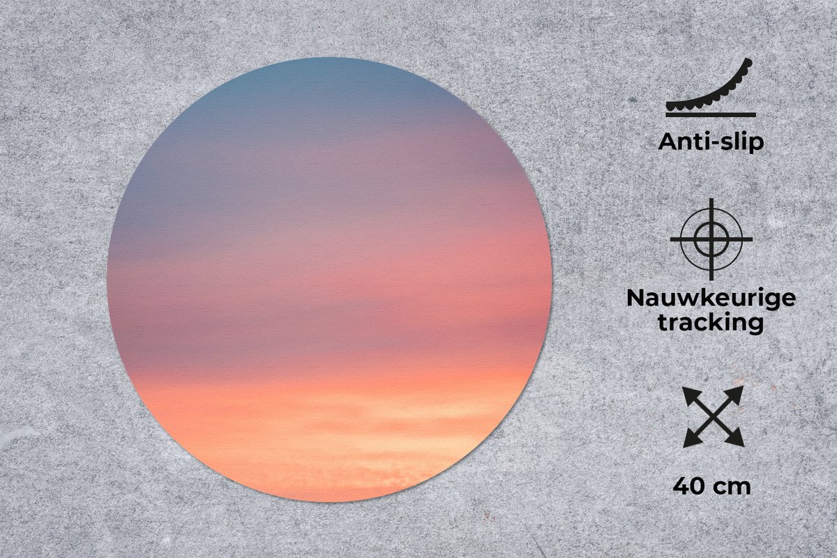 Muismat rond 40x40 cm - Mousepad Zon - Lucht - Wolken - Roze - Ronde muismatten