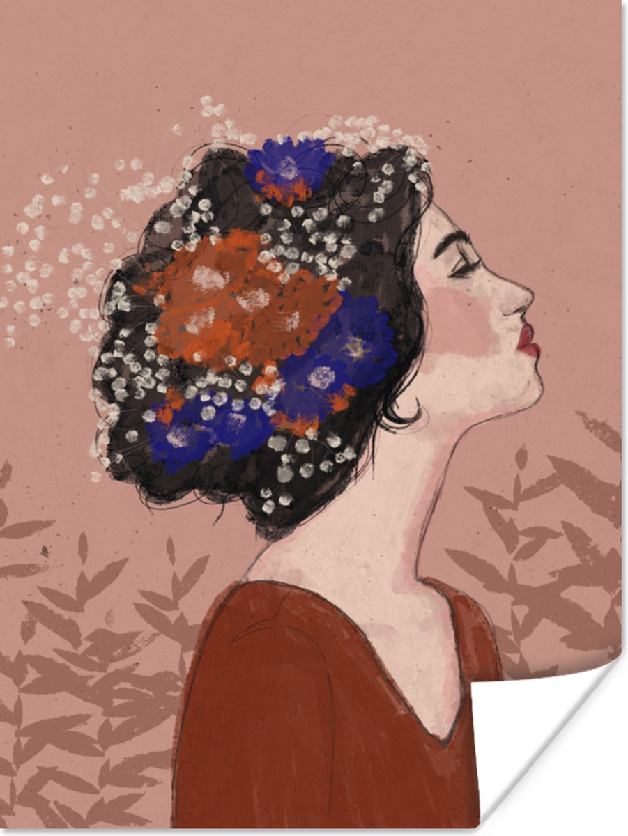 Portret - Bloemen - Vrouw - Bruin - Pastel
