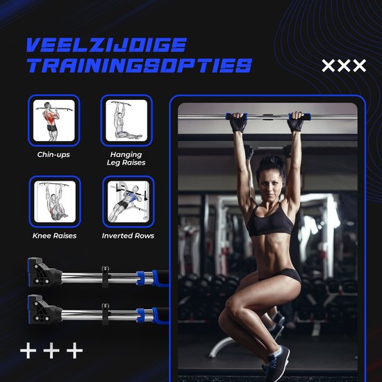 Fitnation Pull up Bar - Pull up Bar Station - Optrekstang - Met handleiding - Verstelbaar 72 cm tot 110 cm - Zwart/Grijs