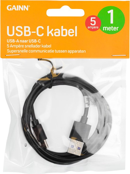 Gainn | USB-C kabel | 1 meter | 5 ampère | bol.com
