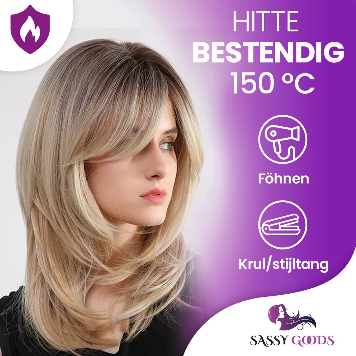SassyGoods® Blonde Pruik - Pruik Blond Dames Pruiken Lang Haar - Wig - Wasbaar - 50 cm — afbeelding 2