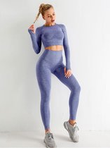New Age Devi - Sport outfit - High Waist Squatproof Yoga legging - Crop Top met lange mouw - Paars - Maat Small