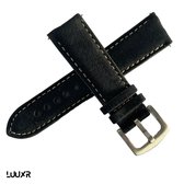 Horlogebandje heren - 22mm - Zwart suede - Wit stiksel - LuuXr