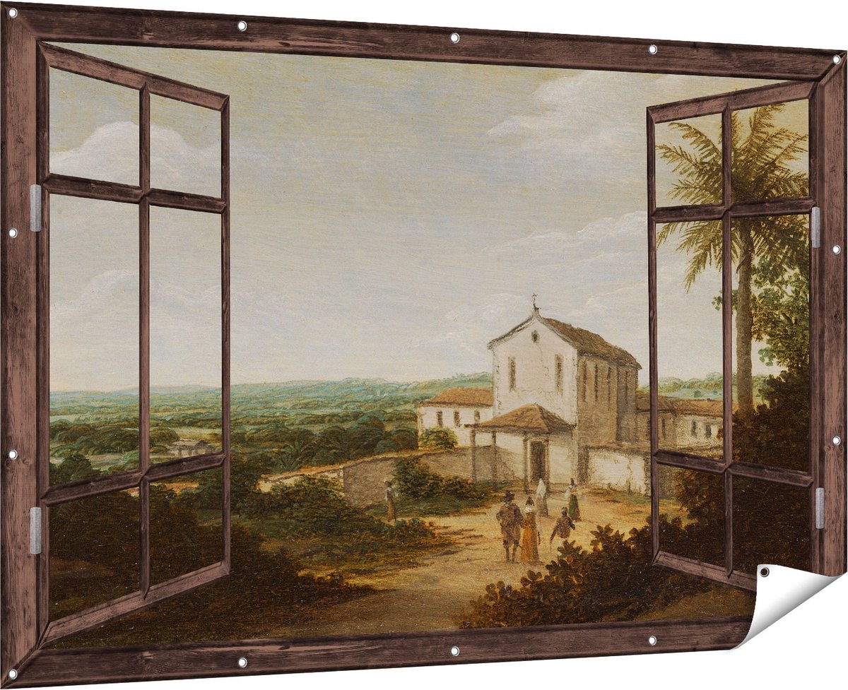 Gards Tuinposter Doorkijk Kerkelijk Gebouw in Brazilië - Frans Jansz. Post - 180x120 cm - Tuindoek - Tuindecoratie - Wanddecoratie buiten - Tuinschilderij Multikleur