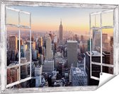 Gards Tuinposter Doorkijk New York Skyline met Wolkenkrabbers - 120x80 cm - Tuindoek - Tuindecoratie - Wanddecoratie buiten - Tuinschilderij