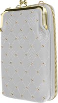 Smartphone-schoudertas met gouden studs en stiksels in grijs Diamond-design