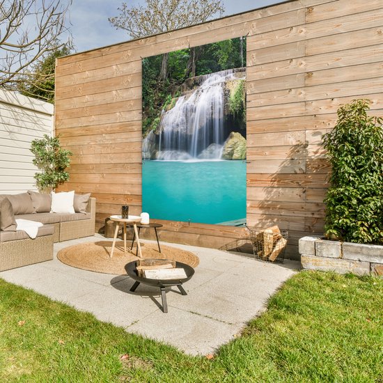Affiche jardin - Cascade - Water - Nature - Pierre - Arbres - 120x180 cm - Toile jardin - Affiche clôture