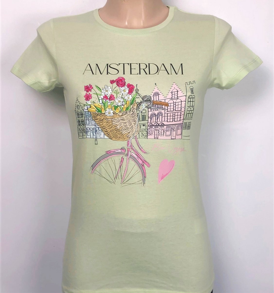 T-shirt mint groen Amsterdam fiets dames | Maat 2XL