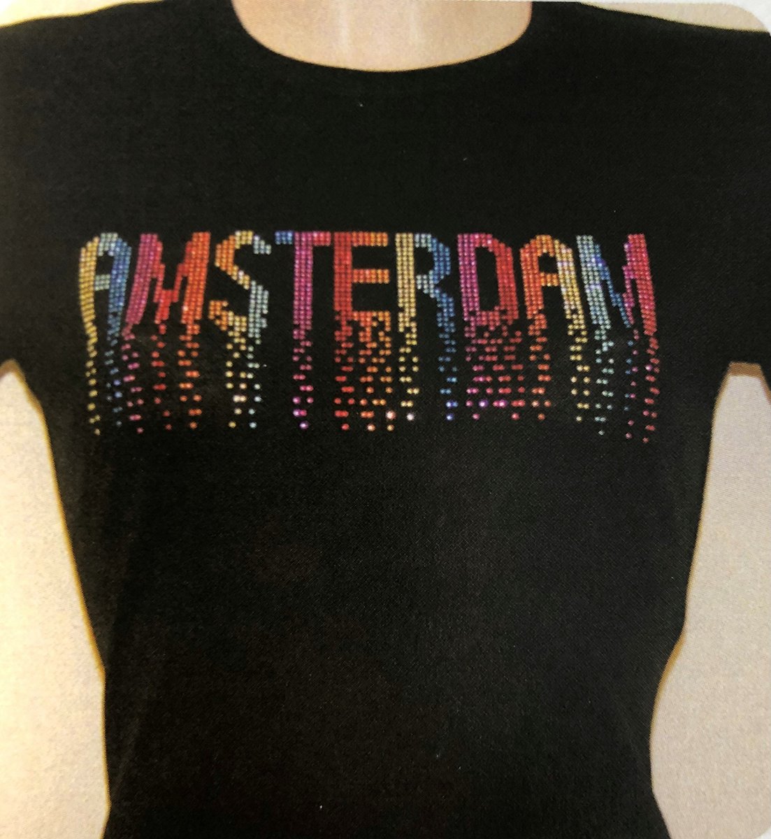 T-shirt zwart Amsterdam glitter regenboog dames