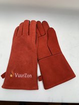 Hittebestendige handschoenen - Rood - luxe uitvoering - suède - houtkachel