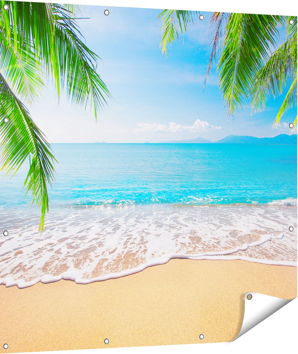 Gards Tuinposter Tropisch Strand en Zee - 110x110 cm - Tuindoek - Tuindecoratie - Wanddecoratie buiten - Tuinschilderij Multikleur