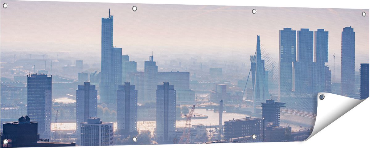 Gards Tuinposter Rotterdamse Skyline - 150x50 cm - Tuindoek - Tuindecoratie - Wanddecoratie buiten - Tuinschilderij Multikleur