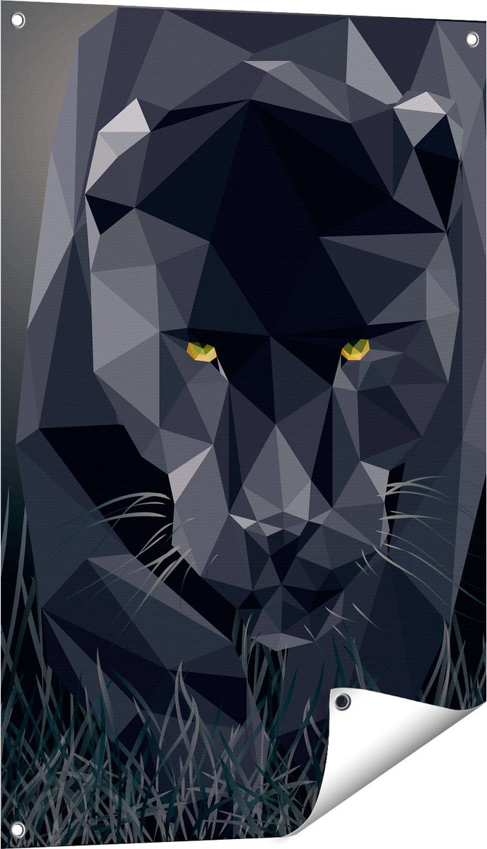Gards Tuinposter Zwarte Panter van Origami - Abstract - 60x90 cm - Tuindoek - Tuindecoratie - Wanddecoratie buiten - Tuinschilderij Multikleur