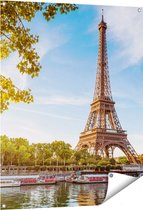 Gards Tuinposter Eiffeltoren in Parijs aan het Water - 80x100 cm - Tuindoek - Tuindecoratie - Wanddecoratie buiten - Tuinschilderij