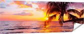 Gards Tuinposter Tropisch Strand tijdens Zonsondergang - 180x60 cm - Tuindoek - Tuindecoratie - Wanddecoratie buiten - Tuinschilderij