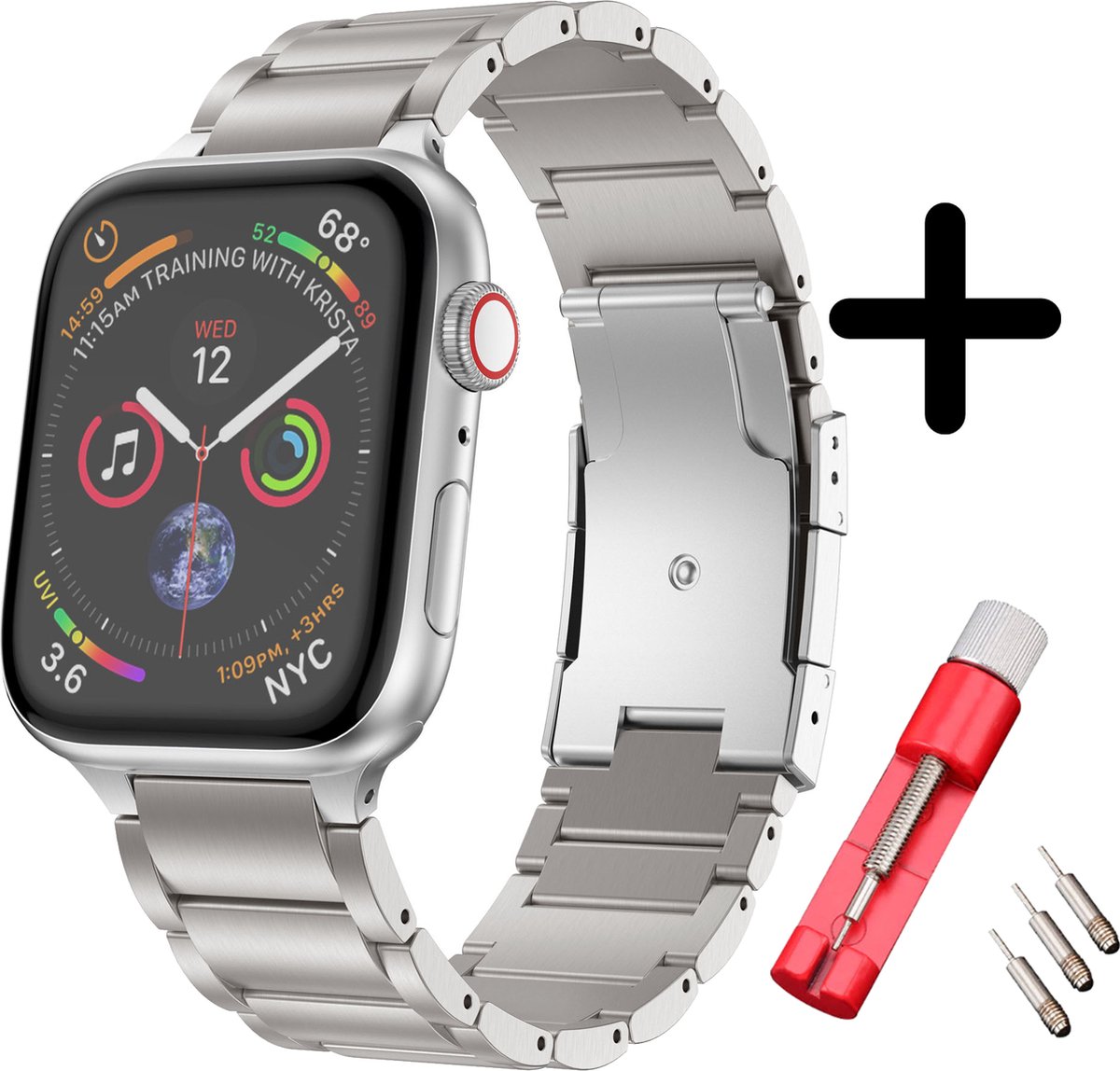 Bandje Titanium geschikt voor Apple Watch bandje - Geschikt voor maat: 38 / 40 / 41 / 42mm modellen - Staal metalen schakel bandje - iWatch bandje - Voor 1/2/3/4/5/6/7/8/9/10/11/SE/SE2/SE3 - Verstelbare stalen band Appel Watch (zilver)